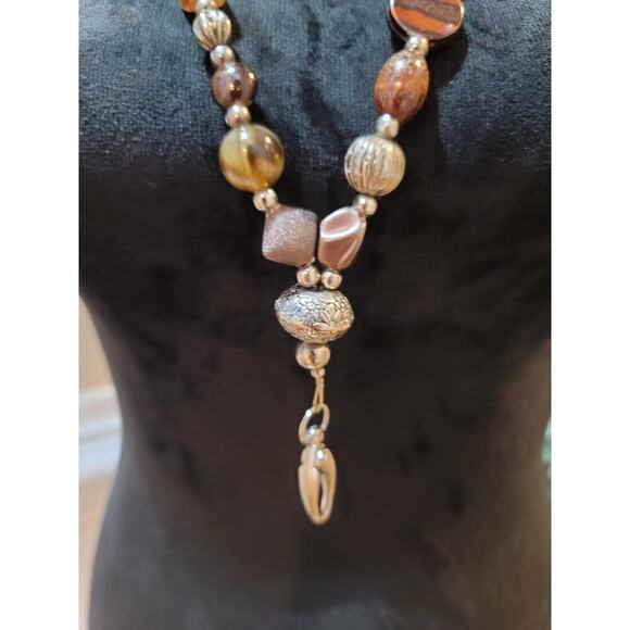 Women's Brown Gold and Glass Bead Necklace with for Easy Wear - Picture 3 of 7